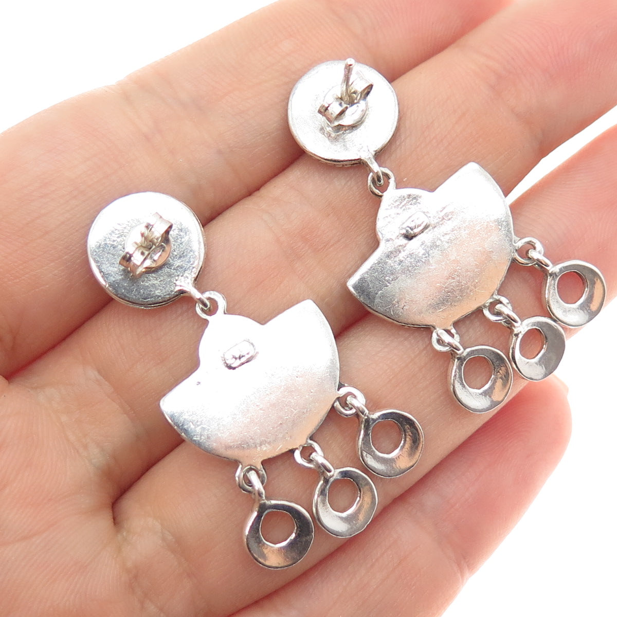 925 Sterling Silver Vintage Modernist Swirl Oxidized Dangle Earrings