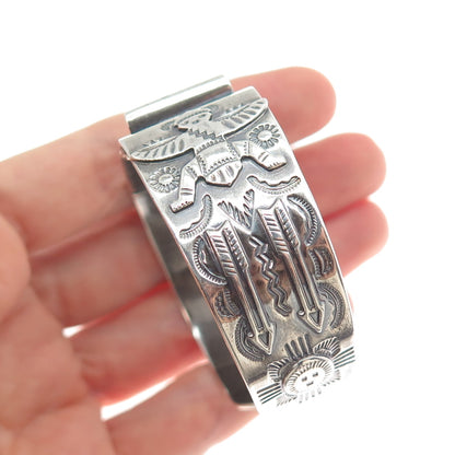 Old Pawn 925 Sterling Silver Vintage Adjustable Watch Band Tribal Bracelet 6.5"