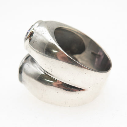 925 Sterling Silver Vintage Lavender C Z Modernist Oxidized Ring Size 6.25