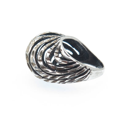 925 Sterling Silver Vintage Diamond-Cut Wavy Dome Oxidized Ring Size 4.75
