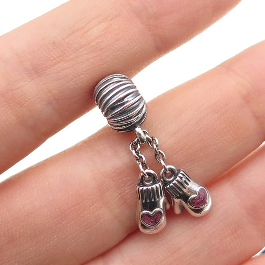 PANDORA 925 Sterling Silver Enamel Winter Mittens Dangle Slide Charm