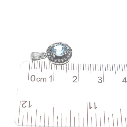 CHAPAL ZENRAY 925 Sterling Silver Real Blue Topaz & C Z Minimalist Charm Pendant