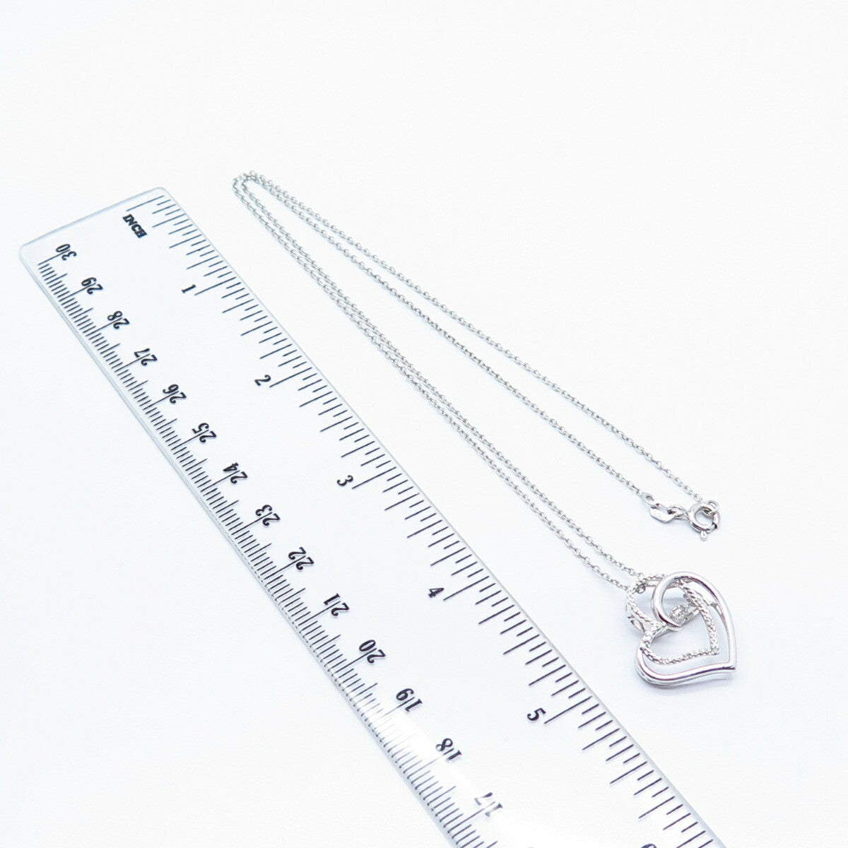 925 Sterling Silver Italy Real Diamond Double Heart Rolo Chain Necklace 19"