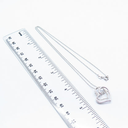 925 Sterling Silver Italy Real Diamond Double Heart Rolo Chain Necklace 19"