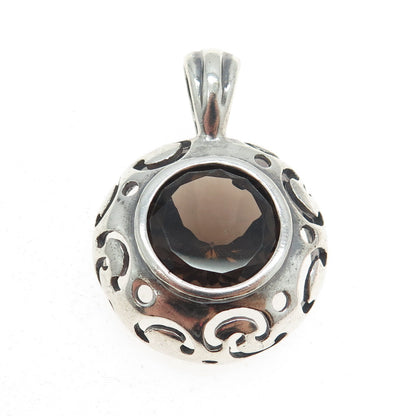 925 Sterling Silver Vintage Real Smoky Quartz Ornate Pendant