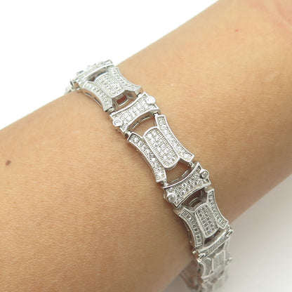 925 Sterling Silver Pave C Z Modernist Link Bracelet 8.25"