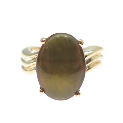 925 Sterling Silver Gold Plated Vintage Real Doublet MOP Ring Size 6