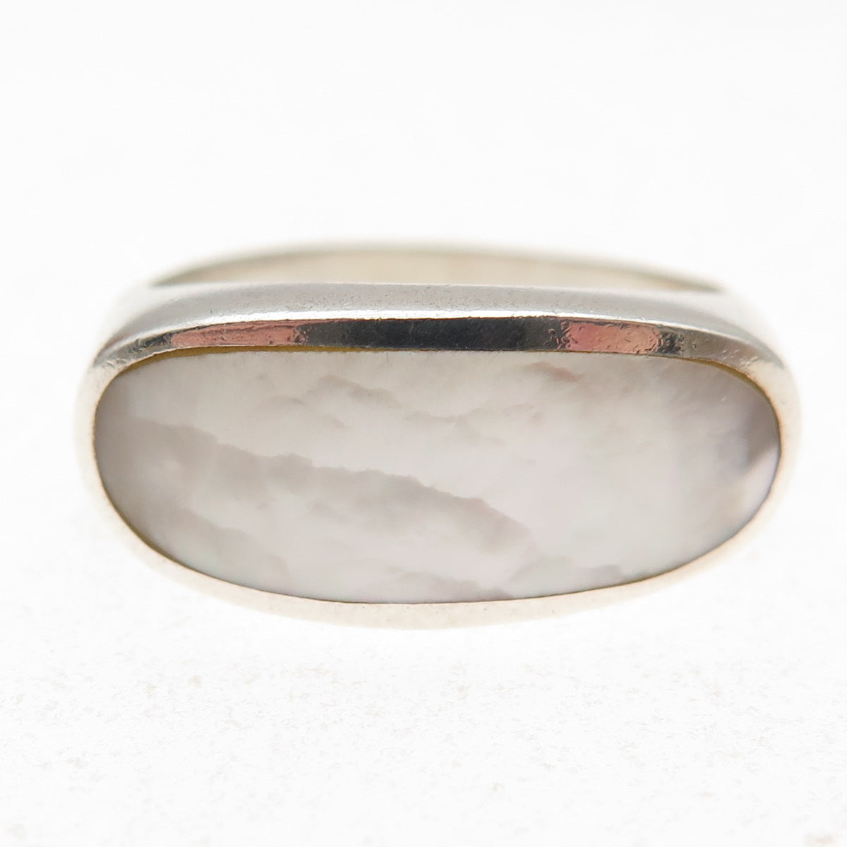 E. Pearl 925 Sterling Silver Vintage Real MOP Modernist Ring Size 9.75