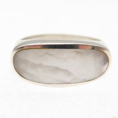 E. Pearl 925 Sterling Silver Vintage Real MOP Modernist Ring Size 9.75