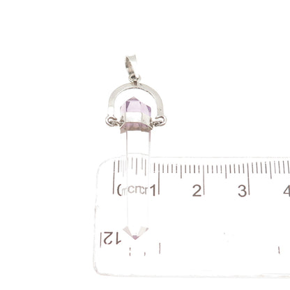 925 Sterling Silver Vintage Real Amethyst & Clear Crystal Amulet Charm Pendant