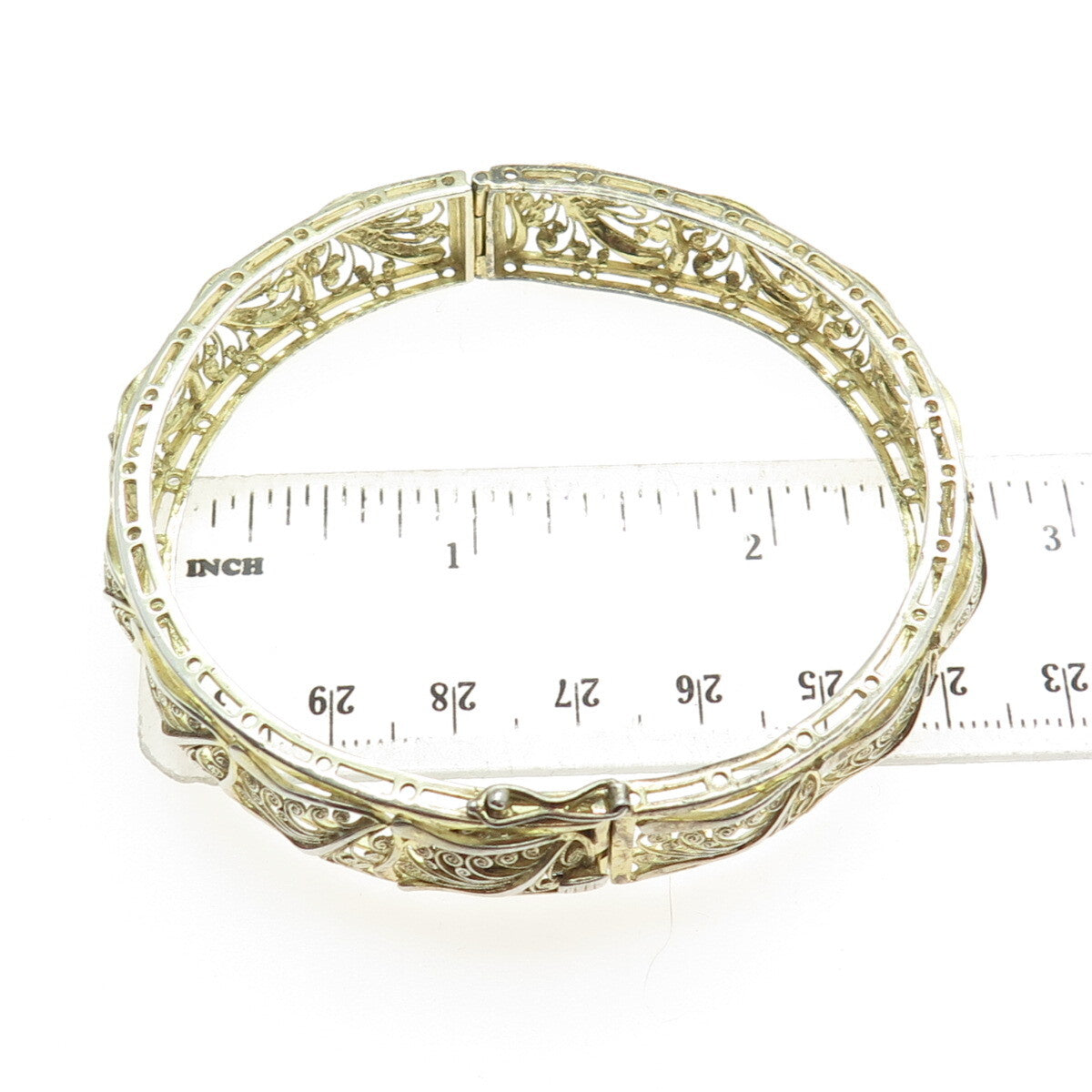 WILLI NONNENMANN 800 Silver Gold Plated Vintage Filigree Bangle Bracelet 7.5"