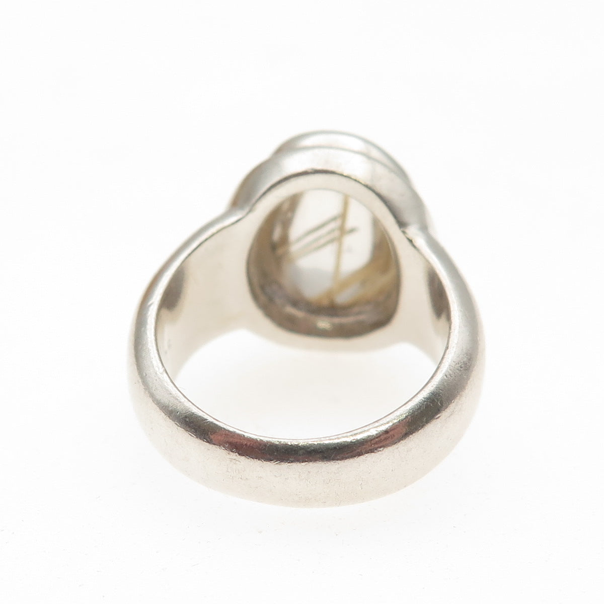 925 Sterling Silver Vintage Real Rutilated Quartz Modernist Ring Size 6