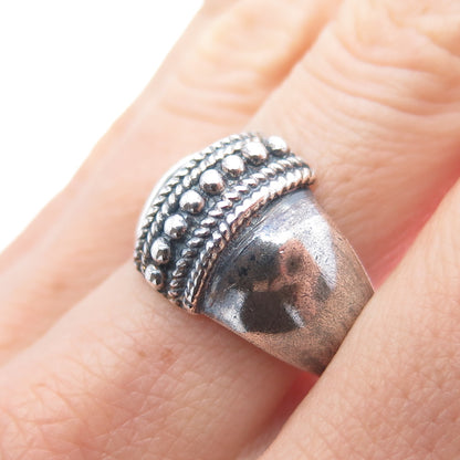 925 Sterling Silver Vintage Modernist Beaded Oxidized Ring Size 9.75
