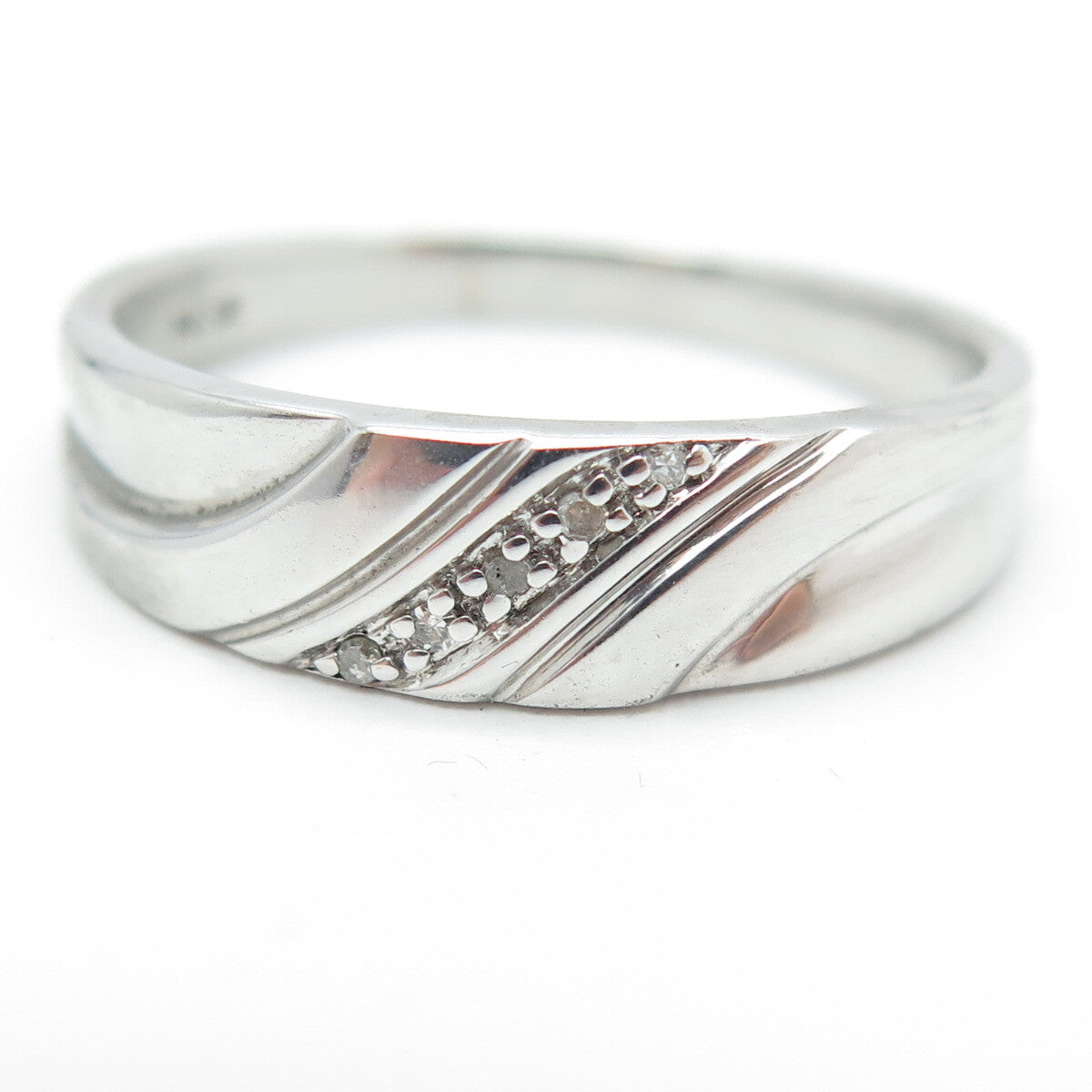 STAR RING P4SR 925 Sterling Silver Real Round-Cut Diamond Band Ring Size 11.25