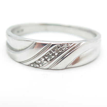 STAR RING P4SR 925 Sterling Silver Real Round-Cut Diamond Band Ring Size 11.25