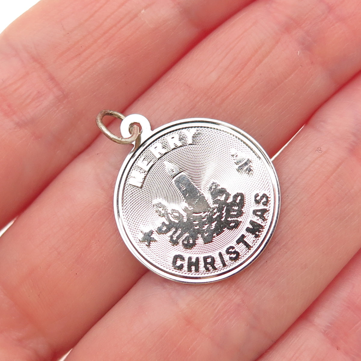 JAY POSON 925 Sterling Silver Vintage Merry Christmas Candle Charm Pendant