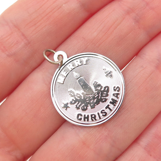 JAY POSON 925 Sterling Silver Vintage Merry Christmas Candle Charm Pendant