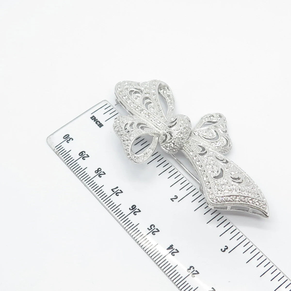 925 Sterling Silver Vintage Jenna Nicole C Z Bow Pin Brooch