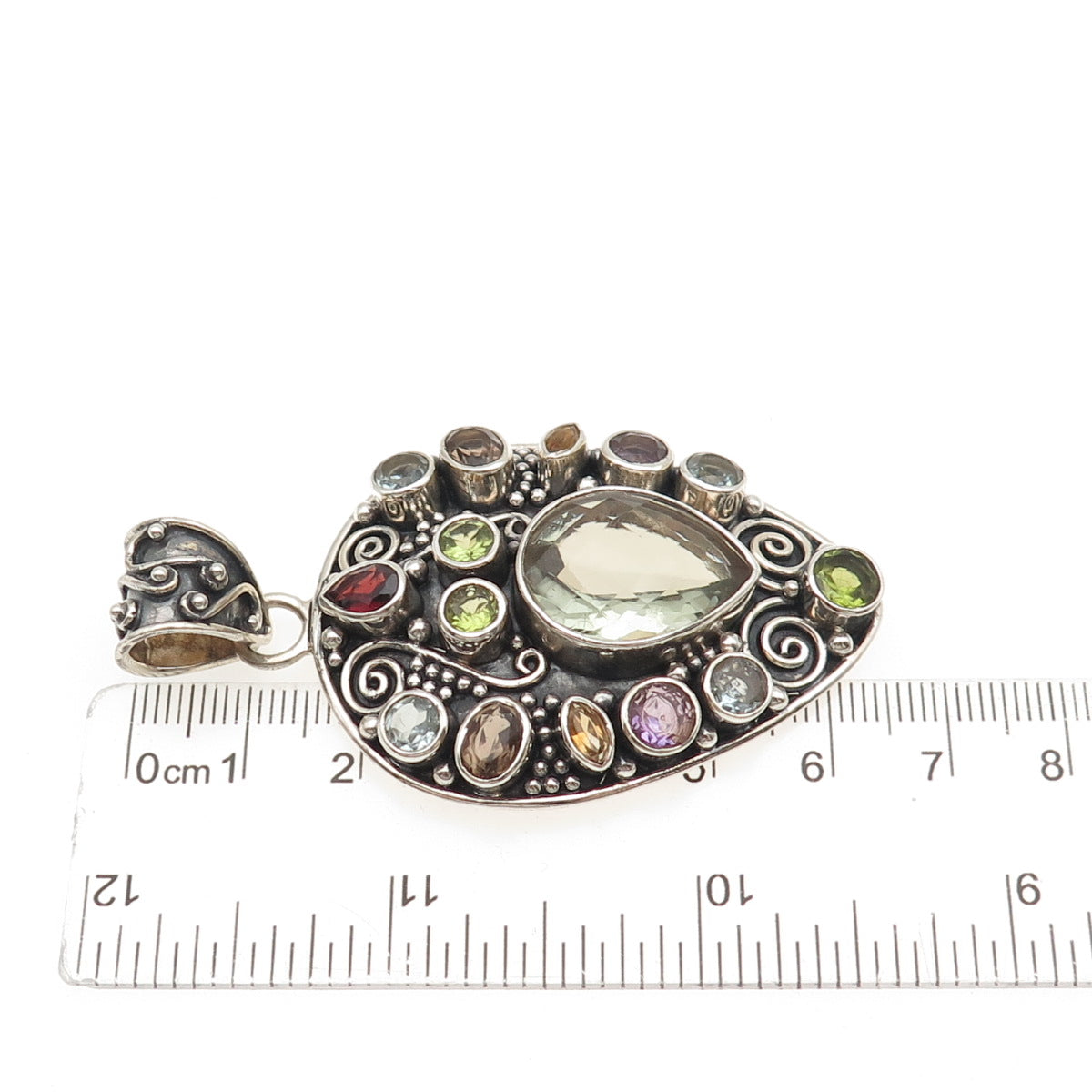 NATHI Sterling Silver Vintage Real Topaz Amethyst Peridot Quartz Garnet Pendant