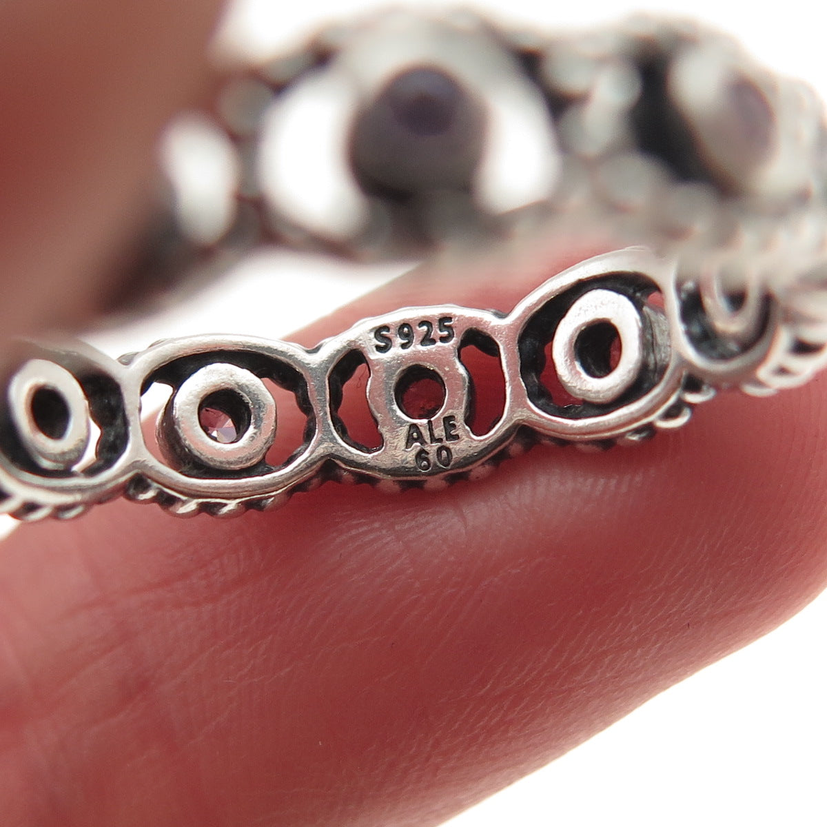 Pandora 925 Sterling Silver Round-Cut Pink C Z Her Majesty Band Ring Size 9