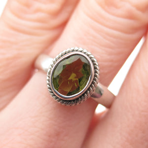 925 Sterling Silver Vintage Real Oval-Cut Peridot Oxidized Ring Size 8.25