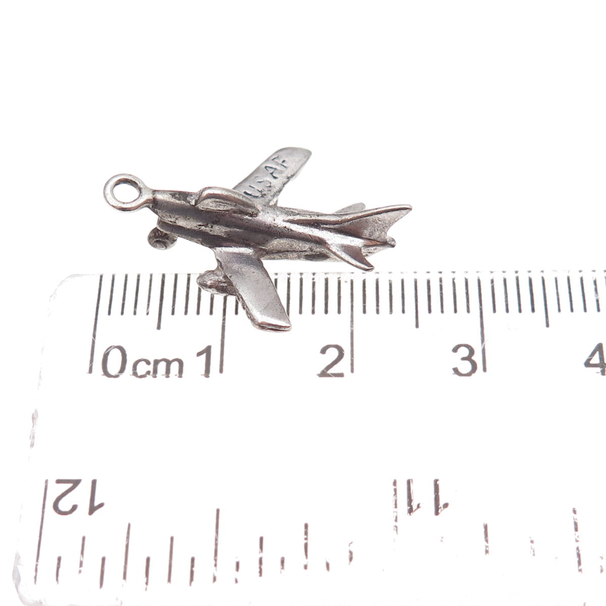 925 Sterling Silver Antique WWII US Air Force F-86 Sabre Fighter Jet 3D Pendant