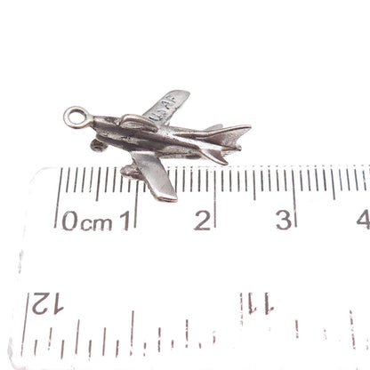 925 Sterling Silver Antique WWII US Air Force F-86 Sabre Fighter Jet 3D Pendant