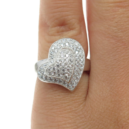 925 Sterling Silver Round-Cut C Z Heart Ring Size 5.25