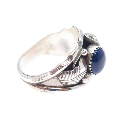 Max Calabaza Navajo Old Pawn Sterling Silver Vintage Lapis Tribal Ring Size 14