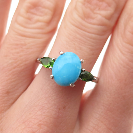 Chuck Clemency 925 Sterling Silver Real Turquoise & Peridot Ring Size 8.25