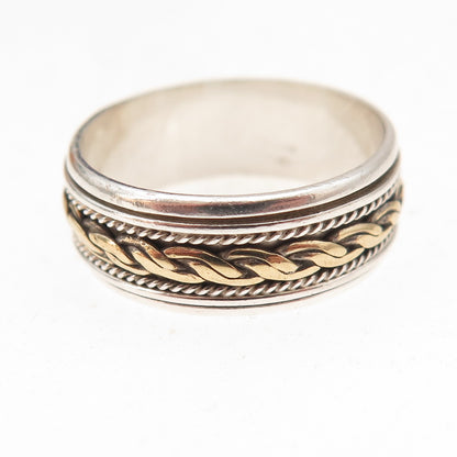 925 Sterling Silver 2-Tone Vintage Woven Rotating Oxidized Band Ring Size 10