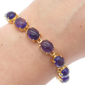 925 Sterling Silver Gold Plated Real Cabochon Amethyst Bracelet 8.25"