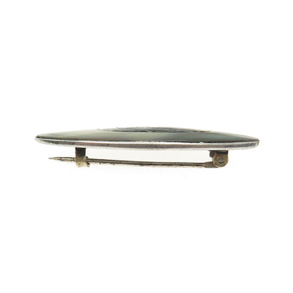 925 Sterling Silver Antique Art Deco Real Abalone Shell Oxidized Pin Brooch