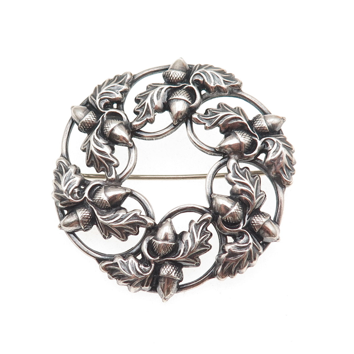 Danecraft 925 Sterling Silver Antique Art Deco Acorn Floral Oxidized Pin Brooch