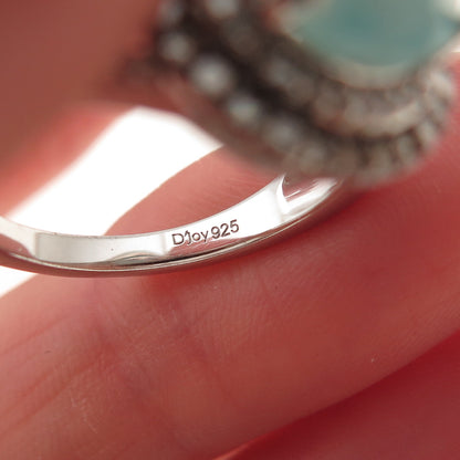 D'Joy 925 Sterling Silver Real Champagne Diamond & Aquamarine Ring Size 8