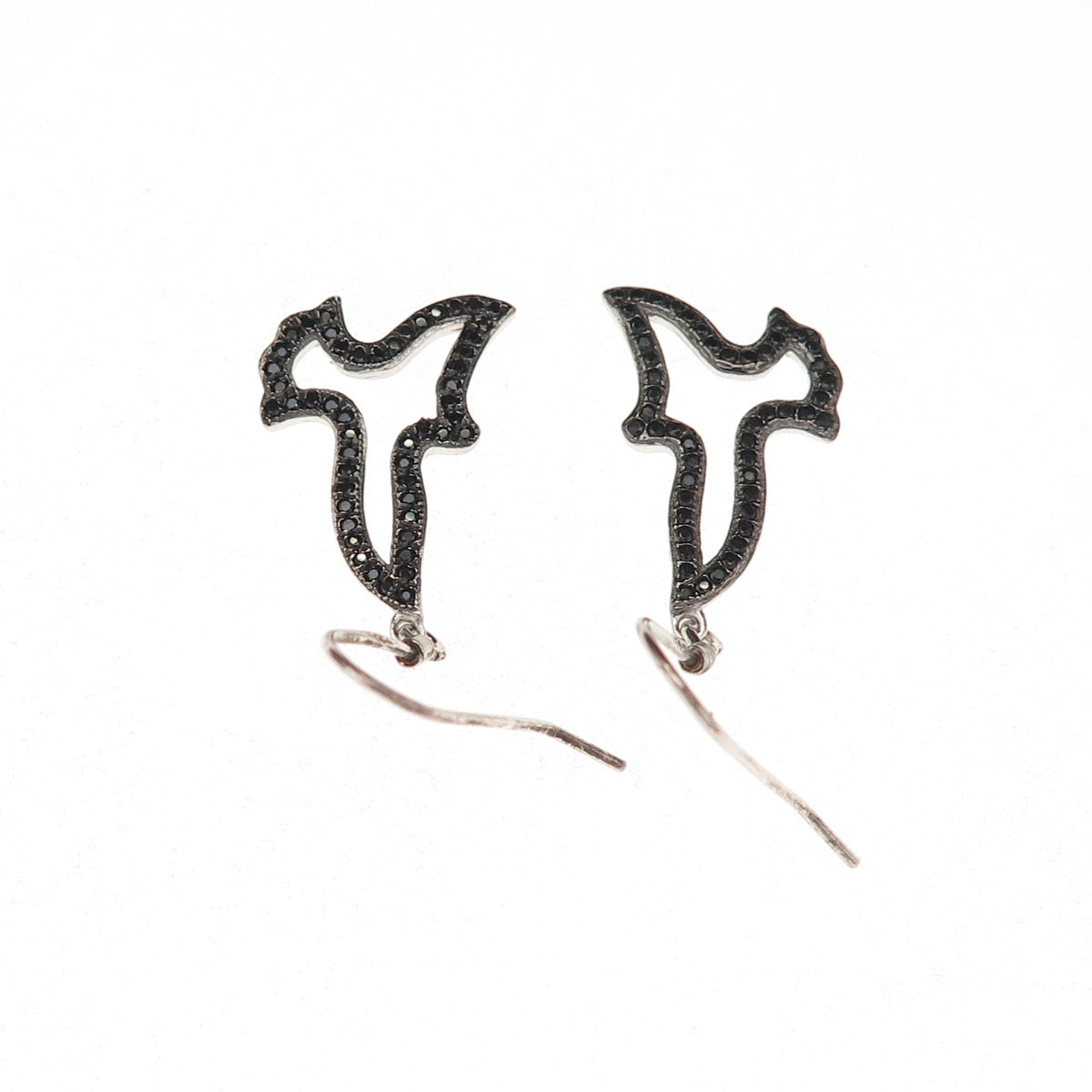 925 Sterling Silver Real Round-Cut Black Spinel Bird Dangle Earrings