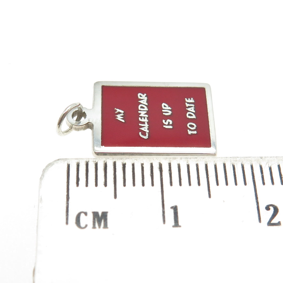 925 Sterling Silver Enamel "My Calendar Is Up To Date" Minimalist Charm Pendant