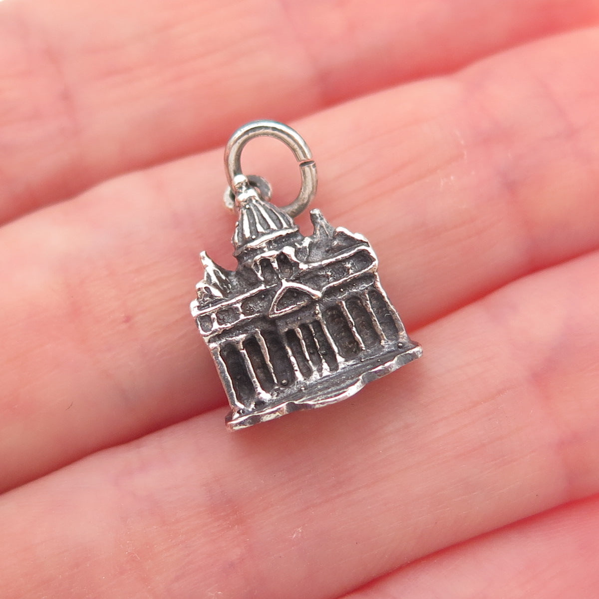 800 Silver Antique Art Deco St. Peter's Basilica Oxidized Charm Pendant