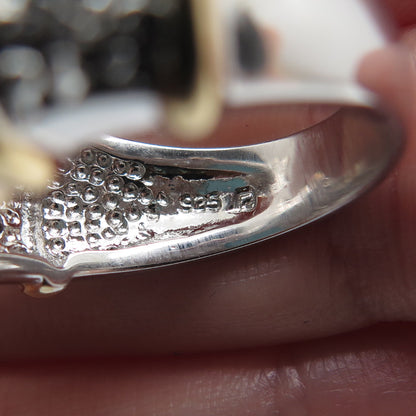 ROSS SIMONS 925 Sterling Silver 2-Tone Faux Turquoise & C Z Ring Size 6