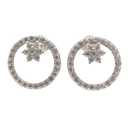 925 Sterling Silver Round-Cut Shaped C Z Circle Stud Earrings