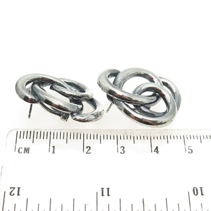 925 Sterling Silver Vintage Modernist Swirl Oxidized Omega Back Earrings