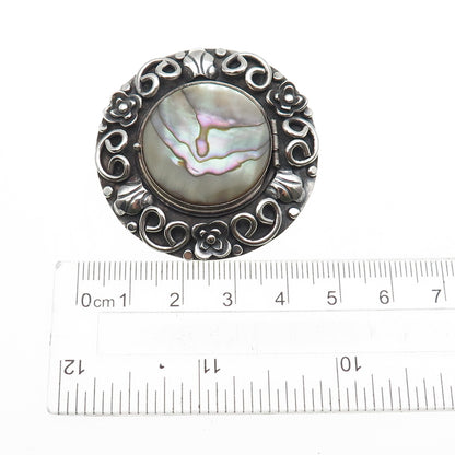 925 Sterling Silver Vintage Mexico Real MOP Oxidized Locket Pin Brooch / Pendant