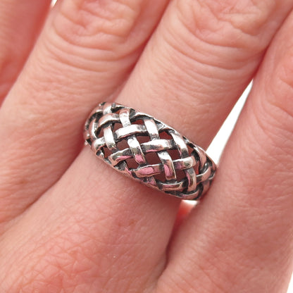 925 Sterling Silver Vintage Woven Oxidized Ring Size 8