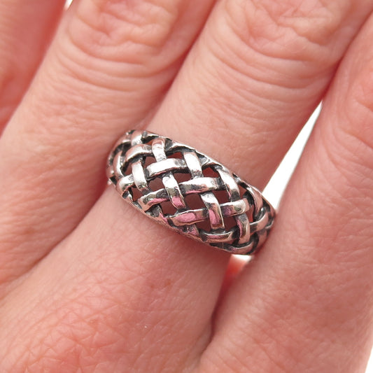 925 Sterling Silver Vintage Woven Oxidized Ring Size 8