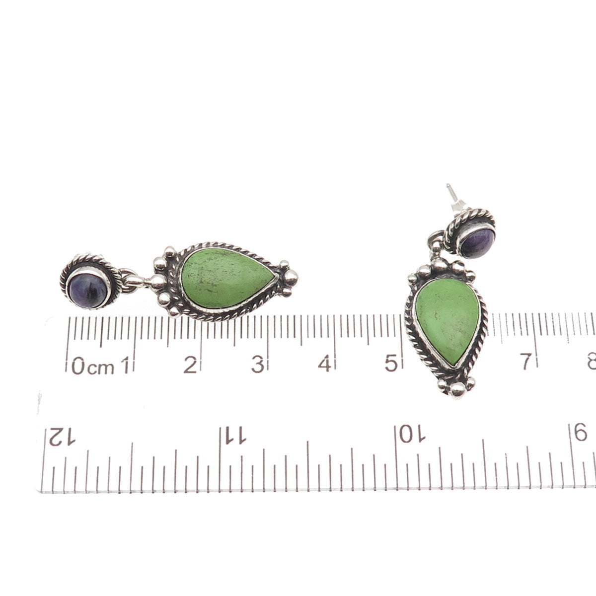 R.J. Apacheto Navajo Old Pawn 925 Sterling Vintage Turquoise & Amethyst Earrings