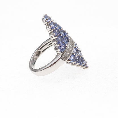 Chuck Clemency 925 Sterling Silver Real Tanzanite & White Topaz Ring Size 8.25
