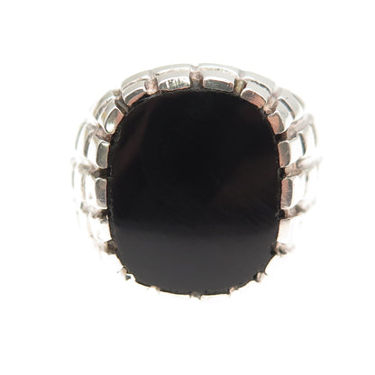 925 Sterling Silver Vintage Real Black Onyx Oxidized Signet Ring Size 8.75
