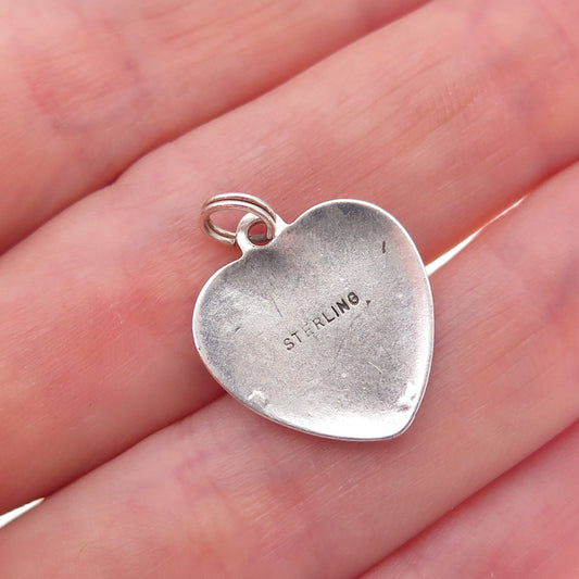 925 Sterling Silver Vintage Floral Scroll Heart Oxidized Charm Pendant