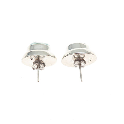 925 Sterling Silver Vintage Blue Optic Fiber Cat's Eye Modernist Earrings