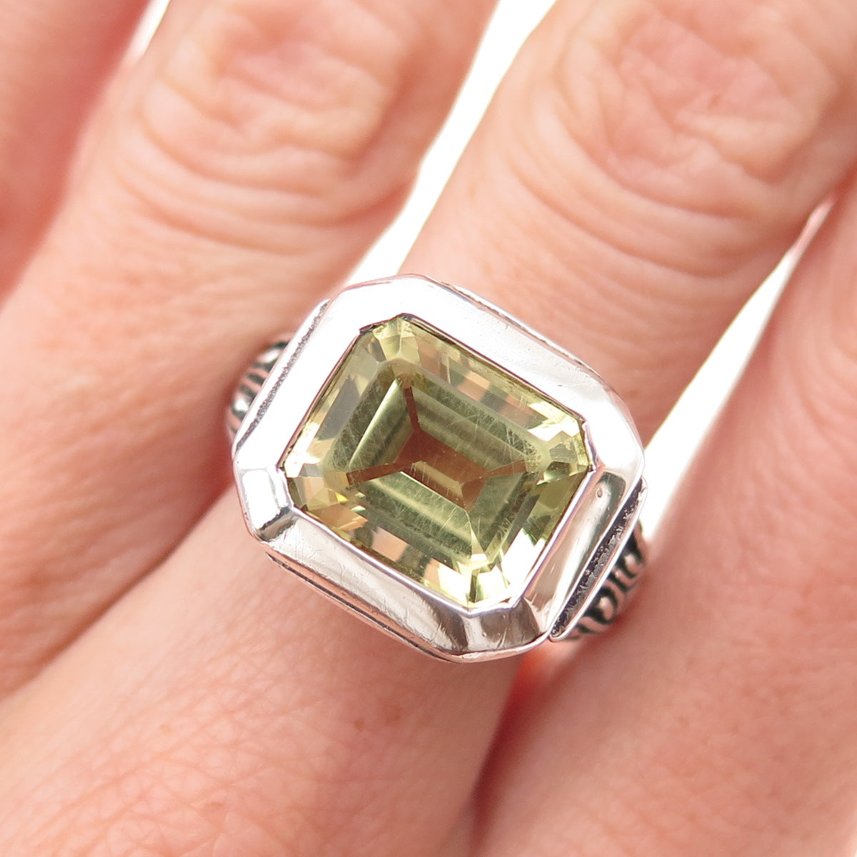 925 Sterling Silver Vintage Real Lemon Citrine Oxidized Ring Size 6